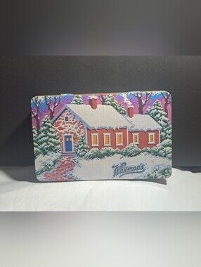 Vintage 1992 Whitman’s Chocolates Tin Box Country Cottage Cross Stitch Look
